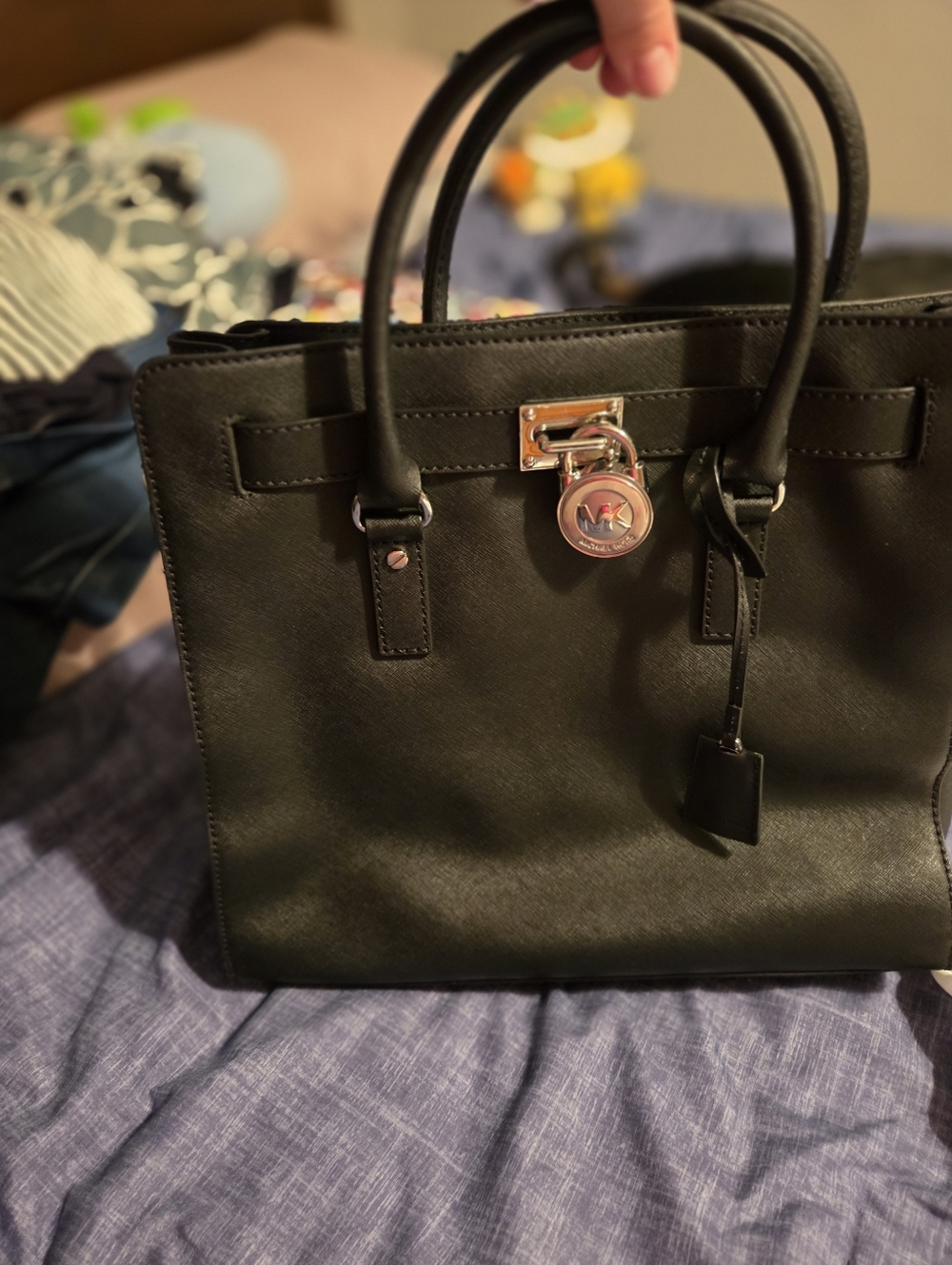 Michael Kors Black Structured Satchel with Signature Lock